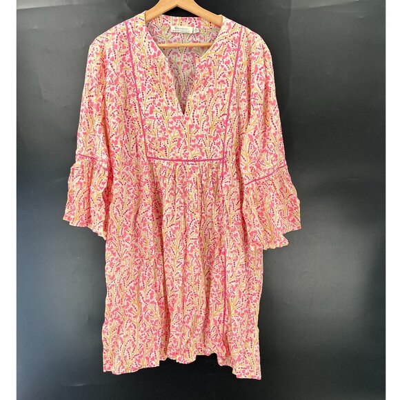 Blu Threads rockflower paper tunic top boho hippy floral pink popover hippie XL - Picture 1 of 13